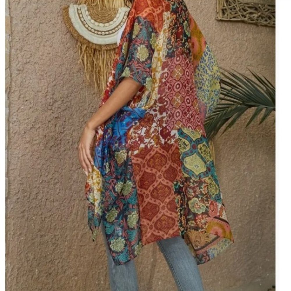 Boho Kimono Light Semi Sheer Coverup Kimono Boutique one size NEW